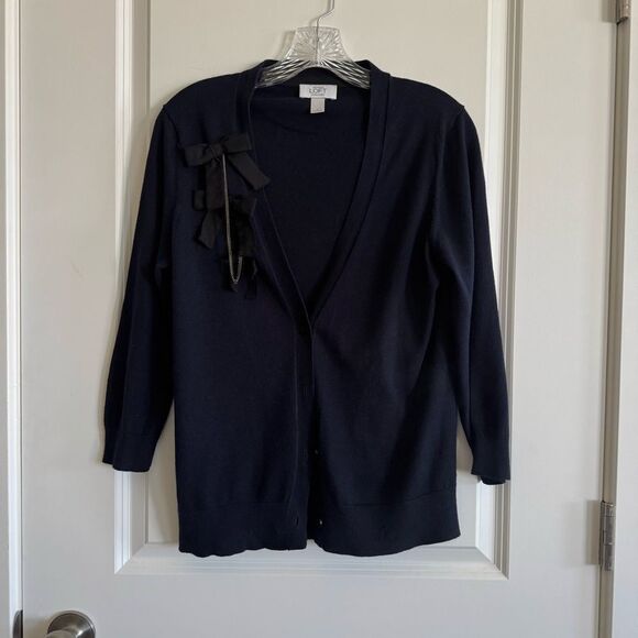 LOFT V-Neck Cardigan Sweater with bow detail - Picture 1 of 5